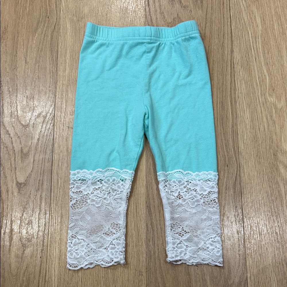 M.L. Kids Aqua Leggings with White Lace Trim Size 3T